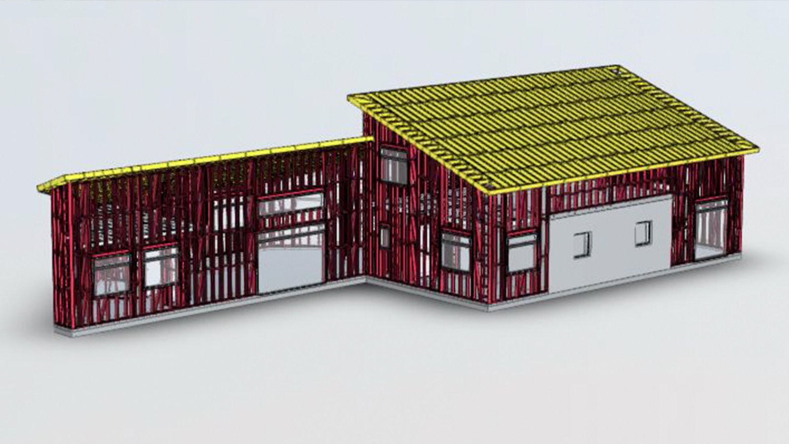 בניית בית פרטי רחב ידיים – קומה אחת גבוהה עם גגות משופעים לכיוונים שונים